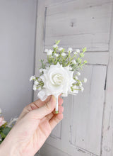 Load image into Gallery viewer, Boutonniere of Rose & Baby's Breath