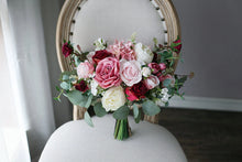 Load image into Gallery viewer, Free-Form Bridal Bouquet in Burgundy, Mauve & Dusty Pink, Deluxe Faux Wedding Bouquet