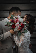 Load image into Gallery viewer, Free-Form Bridal Bouquet in Burgundy, Mauve & Dusty Pink, Deluxe Faux Wedding Bouquet