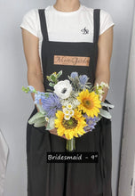 Load image into Gallery viewer, Free-Form Bridesmaid Bouquet in Sunflower & Thistle, Boho Wedding Bouquet with Wildflowers