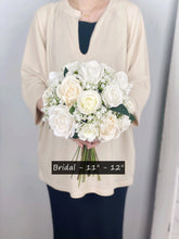 Load image into Gallery viewer, Rose & Baby's Breath - Round Bridal Bouquet in White & Ivory, Rustic Wedding Flower