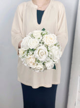 Load image into Gallery viewer, Rose & Baby's Breath - Round Bridal Bouquet in White & Ivory, Rustic Wedding Flower