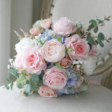 Load image into Gallery viewer, Round Bridal Bouquet in Blue & Blush, Deluxe Faux Wedding Bouquet