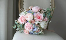 Load image into Gallery viewer, Round Bridal Bouquet in Blue & Blush, Deluxe Faux Wedding Bouquet