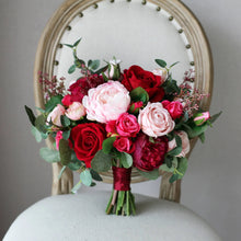 Load image into Gallery viewer, Round Bridal Bouquet in Burgundy & Blush, Deluxe Silk Wedding Bouquet