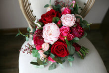 Load image into Gallery viewer, Round Bridal Bouquet in Burgundy & Blush, Deluxe Silk Wedding Bouquet