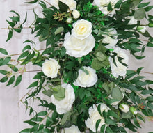 Load image into Gallery viewer, Wedding Arch Flowers & Table Runner in White and Forest Green Rose