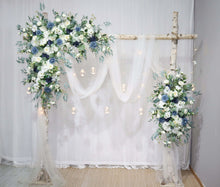 Load image into Gallery viewer, Wedding Arch Flowers in Dusty Blue & Navy, Elegant Ceremony Backdrop Décor