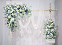 Load image into Gallery viewer, Wedding Arch Flowers in Dusty Blue & Navy, Elegant Ceremony Backdrop Décor