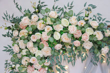 Load image into Gallery viewer, Wedding Arch Flowers in Peach & Blush, Rustic Backdrop Ceremony Décor