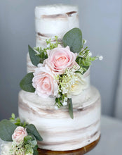 Load image into Gallery viewer, Wedding Cake Topper Flowers in Ivory & Blush, Set of 2 Floral Party Cake Decoration