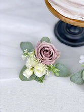 Load image into Gallery viewer, Wedding Cake Topper Flowers in Mauve & White, Set of 2 Floral Party Cake Decoration