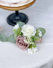 Load image into Gallery viewer, Wedding Cake Topper Flowers in Mauve & White, Set of 2 Floral Party Cake Decoration