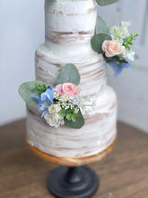 Load image into Gallery viewer, Wedding Cake Topper Flowers in Pink & Blue, Set of 3 Floral Party Cake Decoration