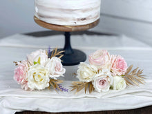Load image into Gallery viewer, Wedding Cake Topper Flowers in Pink & Gold, Set of 2 Floral Cake Decoration