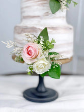 Load image into Gallery viewer, Wedding Cake Topper Flowers in White & Pink, Set of 3 Floral Cake Decoration