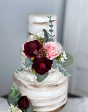 Load image into Gallery viewer, Wedding Cake Topper in Burgundy & Pink, Set of 2 Floral Cake Decoration