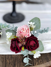 Load image into Gallery viewer, Wedding Cake Topper in Burgundy & Pink, Set of 2 Floral Cake Decoration