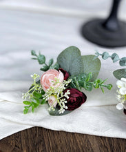 Load image into Gallery viewer, Wedding Cake Topper in Burgundy & Pink, Set of 2 Floral Cake Decoration