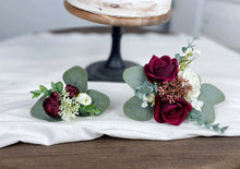 Load image into Gallery viewer, Wedding Cake Topper in Burgundy & White, Set of 2 Floral Party Cake Decoration