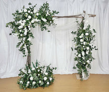Load image into Gallery viewer, Wedding Arch & Aisle Flowers in White and Forest Green, Rustic Swag Décor