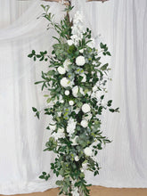 Load image into Gallery viewer, Wedding Arch & Aisle Flowers in White and Forest Green, Rustic Swag Décor