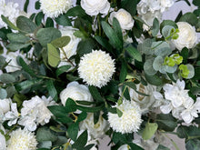 Load image into Gallery viewer, Wedding Arch & Aisle Flowers in White and Forest Green, Rustic Swag Décor