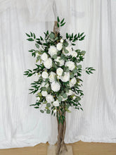 Load image into Gallery viewer, White and Forest Green Wedding Arch Flowers, Rustic Ceremony Décor