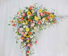 Load image into Gallery viewer, Wildflower Wedding Arch Flowers with Sunflowers & Jasmine | Corner Swag Decor