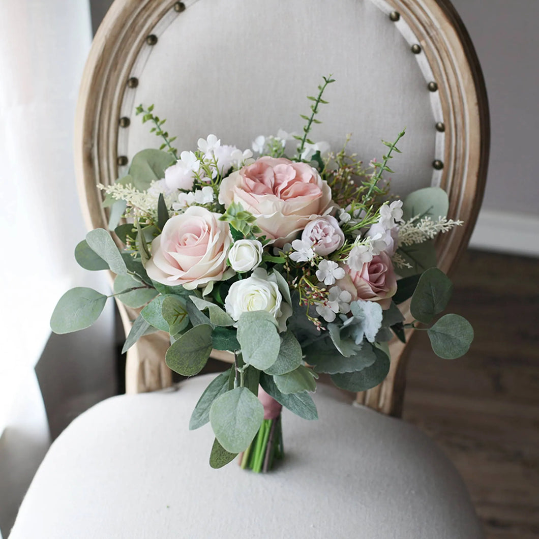 Free-Form Bridal Bouquet in Dusty Pink, Vintage Silk Wedding Bouquet