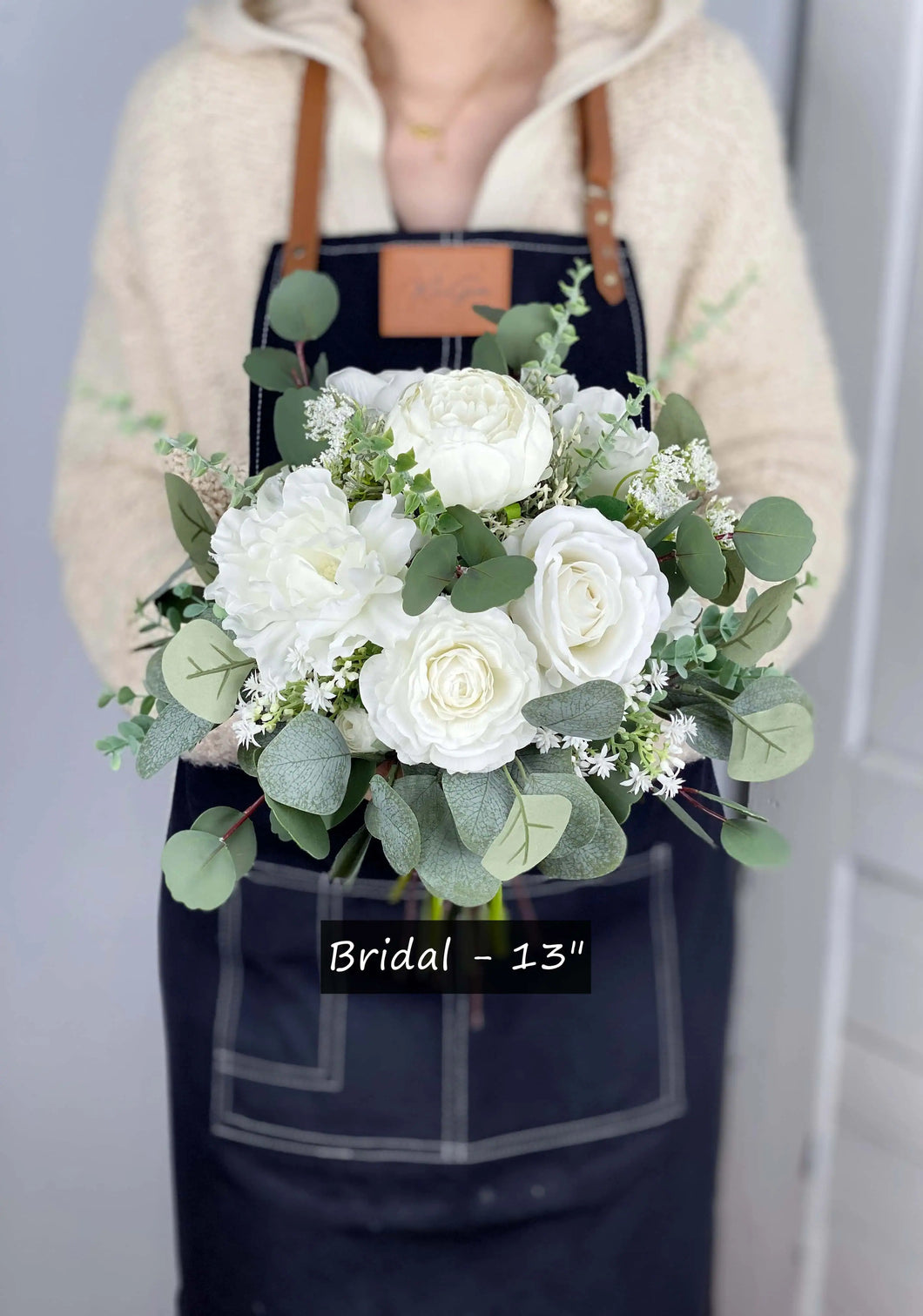 Free-Form Bridal Bouquet in White and Greenery, Wedding Bouquet with Real-touch Flowers