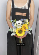 Load image into Gallery viewer, Free-Form Toss Bouquet in Sunflower &amp; Thistle, Boho Wedding Bouquet with Wildflowers
