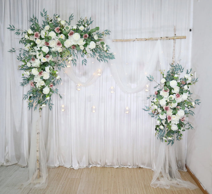 Wedding Arch Flowers in Dusty Pink & White , Elegant Outdoor Ceremony Décor