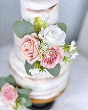 Load image into Gallery viewer, Wedding Cake Topper Flowers in Dusty Pink &amp; White, Set of 2 Floral Party Cake Decoration
