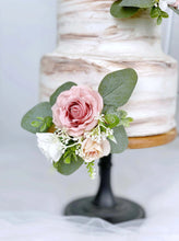 Load image into Gallery viewer, Wedding Cake Topper Flowers in Dusty Pink &amp; White, Set of 2 Floral Party Cake Decoration
