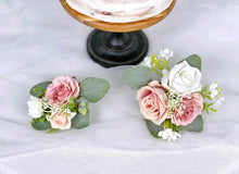 Load image into Gallery viewer, Wedding Cake Topper Flowers in Dusty Pink &amp; White, Set of 2 Floral Party Cake Decoration

