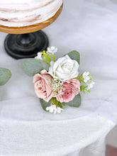 Load image into Gallery viewer, Wedding Cake Topper Flowers in Dusty Pink &amp; White, Set of 2 Floral Party Cake Decoration
