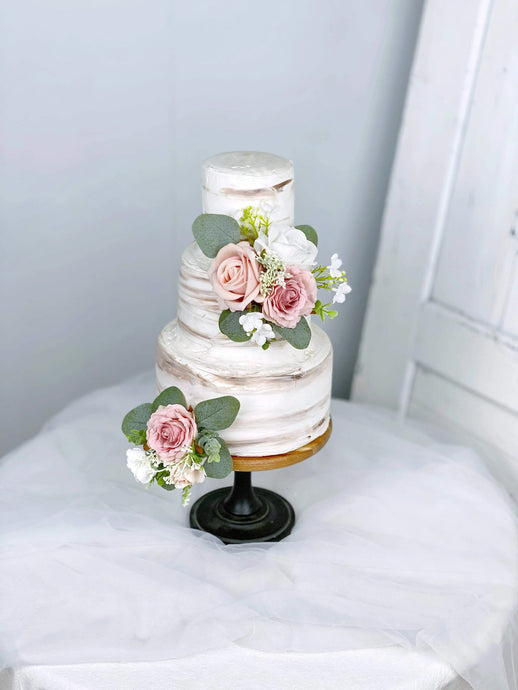 Wedding Cake Topper Flowers in Dusty Pink & White, Set of 2 Floral Party Cake Decoration