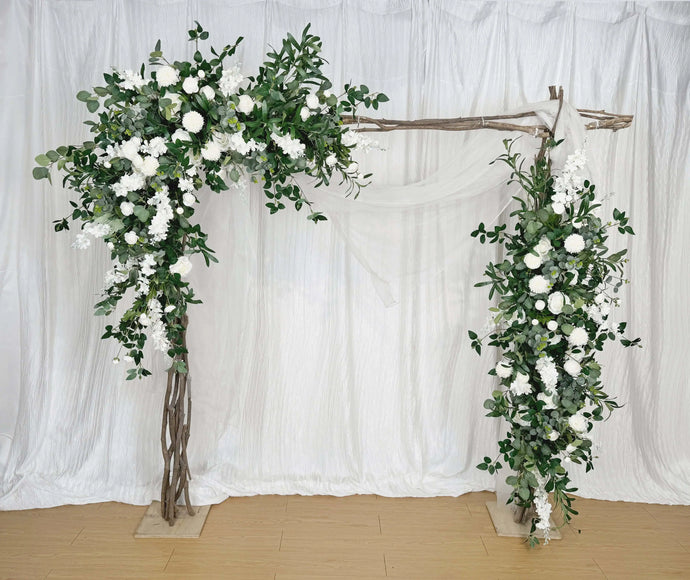 Wedding Arch & Aisle Flowers in White and Forest Green, Rustic Swag Décor