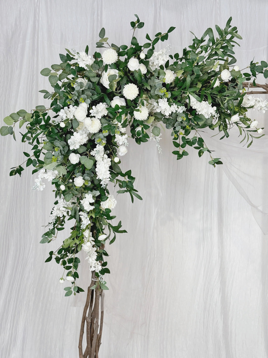 Wedding Arch & Aisle Flowers in White and Forest Green, Rustic Swag Décor
