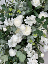 Load image into Gallery viewer, Wedding Arch &amp; Aisle Flowers in White and Forest Green, Rustic Swag Décor
