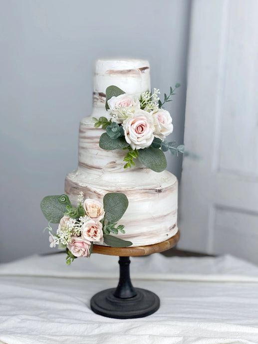 Wedding Cake Topper Flowers in Dusty Pink & White, Set of 2 Floral Party Cake Decoration