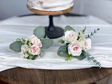 Load image into Gallery viewer, Wedding Cake Topper Flowers in Dusty Pink &amp; White, Set of 2 Floral Party Cake Decoration
