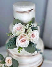 Load image into Gallery viewer, Wedding Cake Topper Flowers in Dusty Pink &amp; White, Set of 2 Floral Party Cake Decoration
