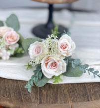 Load image into Gallery viewer, Wedding Cake Topper Flowers in Dusty Pink &amp; White, Set of 2 Floral Party Cake Decoration
