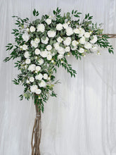 Load image into Gallery viewer, White and Forest Green Wedding Arch Flowers, Rustic Ceremony Décor
