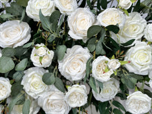 Load image into Gallery viewer, White and Forest Green Wedding Arch Flowers, Rustic Ceremony Décor
