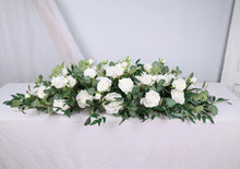 Load image into Gallery viewer, White and Forest Green Wedding table runner, rustic Ceremony Décor
